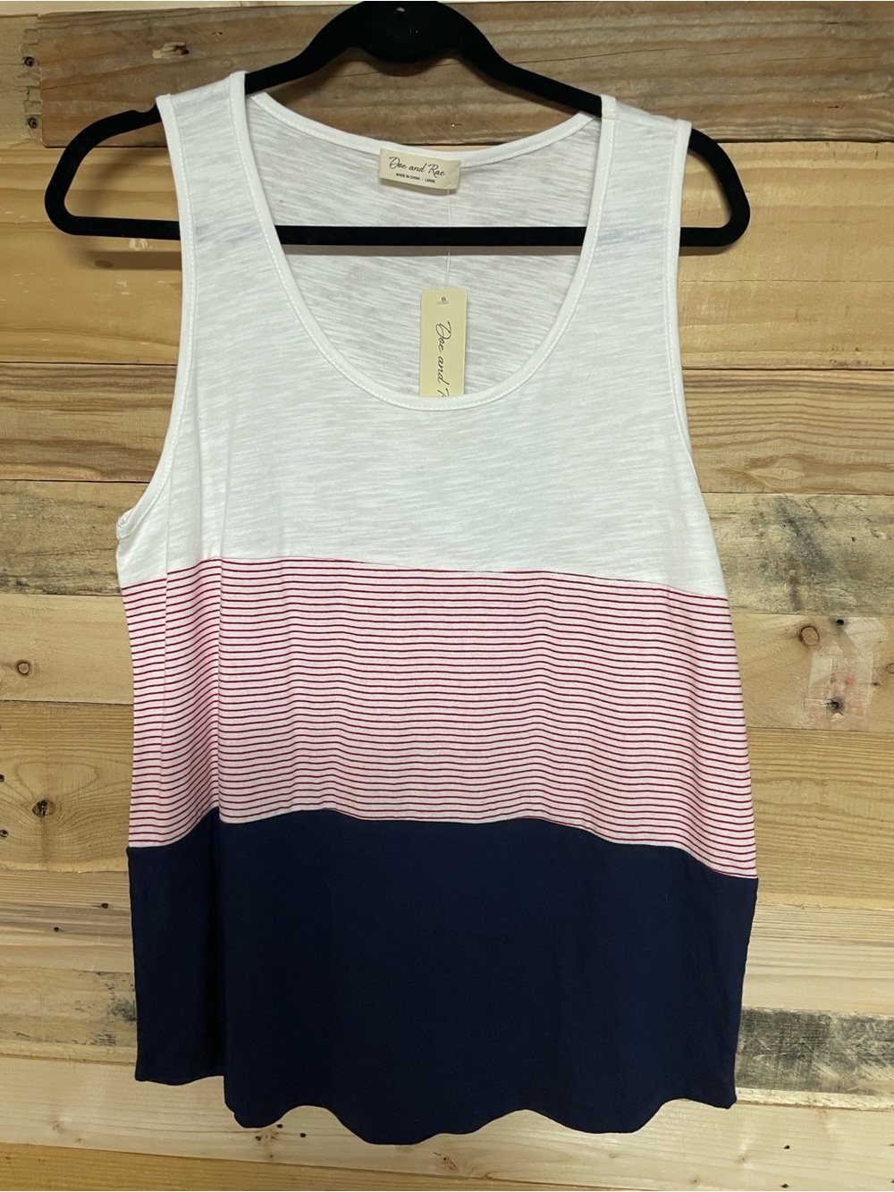 Doe & Rae size large red, white, blue color block soft and stretch cotton tank